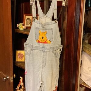 Women's Light Blue Overalls with Winnie the Pooh Design